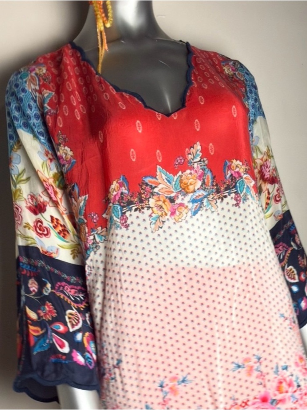 Johnny Was Red & Pink Floral Border Tunic Dress - Picture 4 of 12